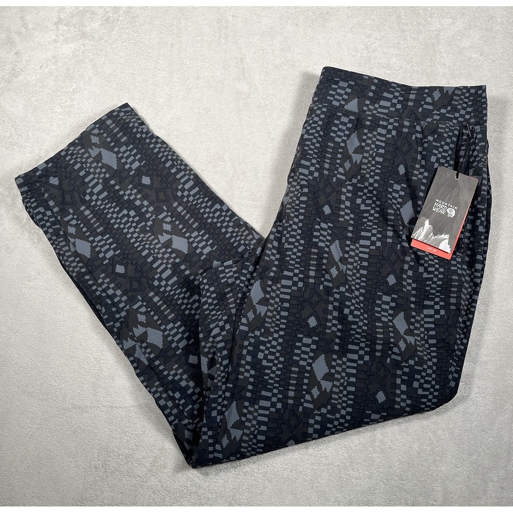 NWT Mountain Hardwear Womens Dynama Ankle Pants Large Regular Black Print Hiking